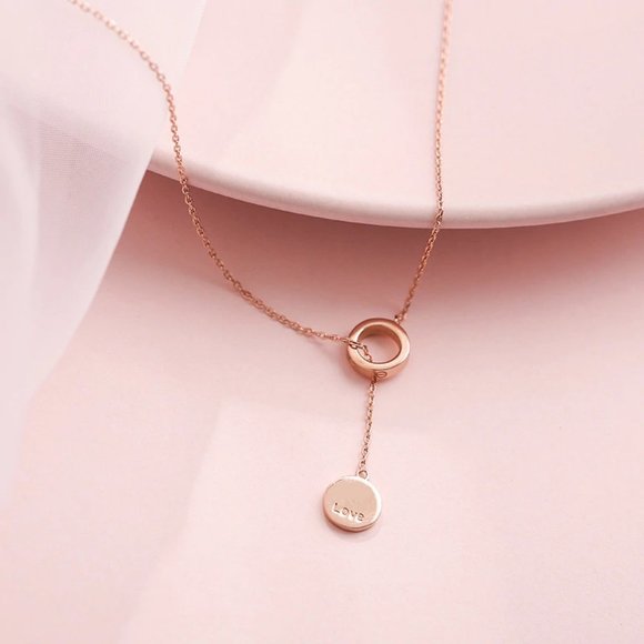 NEW Rose Gold/925 Sterling Silver Circle Necklace - Picture 5 of 9